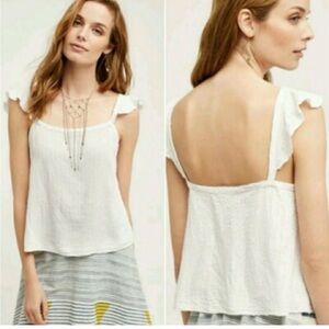 Saturday Sunday Anthropologie
Women Top White Linen Blend
Ruffle Tank Blouse XS